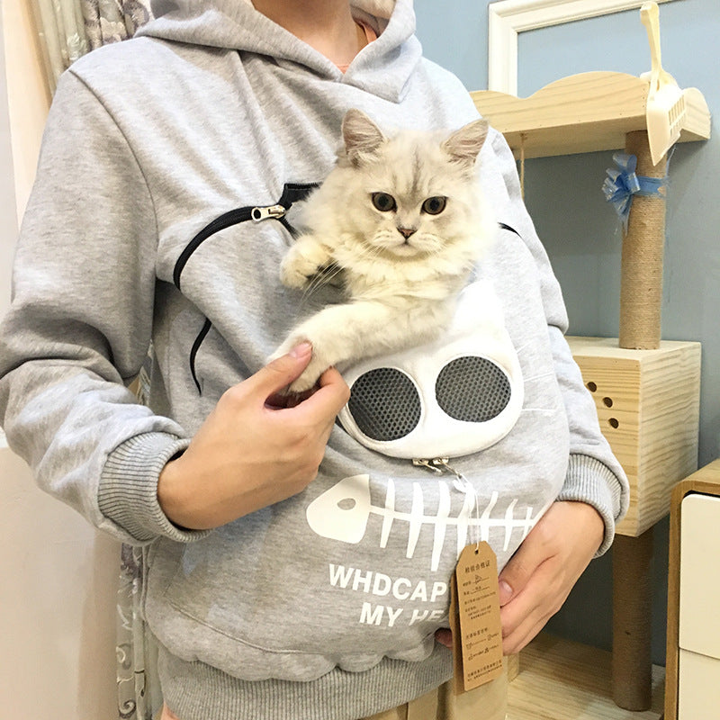 Women Hoodie Sweatshirt with Cat Pet Pocket Design Long Sleeve
