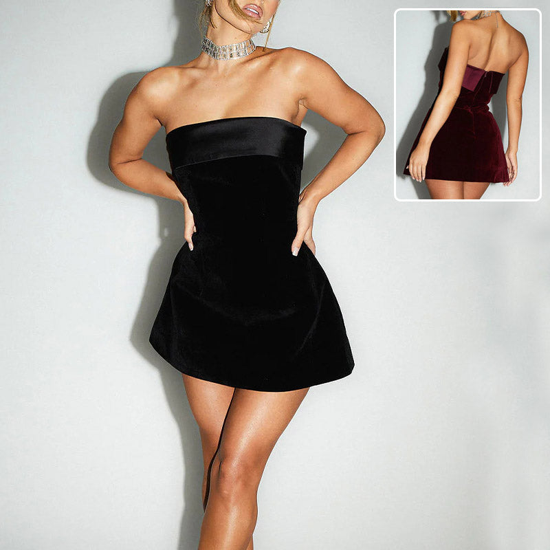 Slim Tube-Top Dress Fashion Zipper A-Line Short Dresses Party Evening