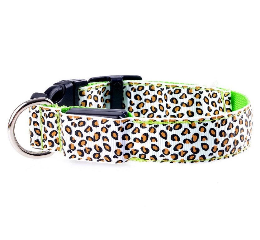 Leopard LED Dog Collar - Adjustable Light-Up Safety Collar, Battery or Rechargeable