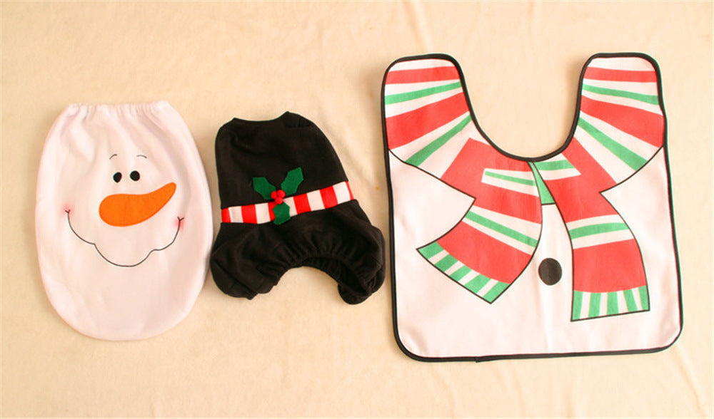 Christmas Merry Bathroom Curtain Santa Claus Toilet Seat Decorations