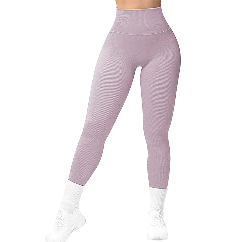 High Waist Seamless Leggings Threaded Knitted Fitness Pants Solid