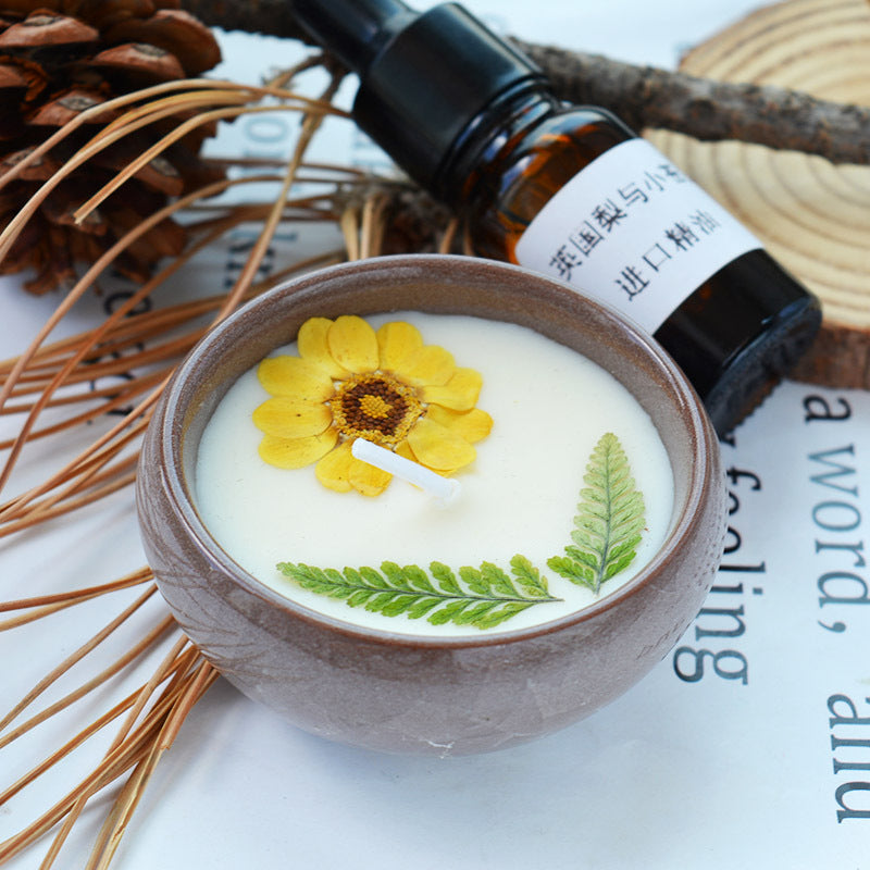 Ceramic Cup Scented Candle with Dried Flowers - Aromatherapy Gift