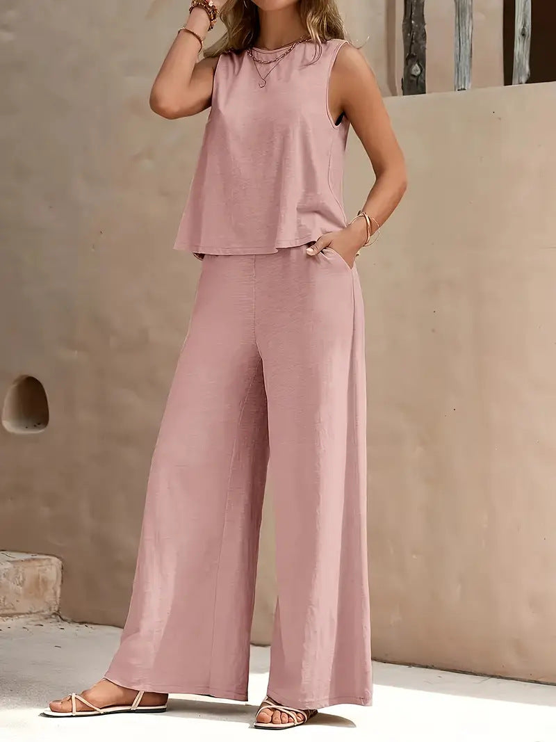 Solid Color Casual Loose Pants Sets for Women Elegant Spring Summer