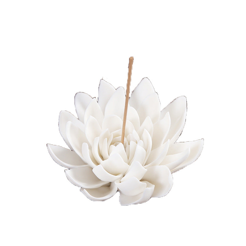 White Porcelain Lotus Incense Burner - Zen Incense Holder