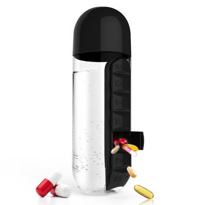 2-in-1 Water Bottle with Pill Box - Travel Cup with Storage