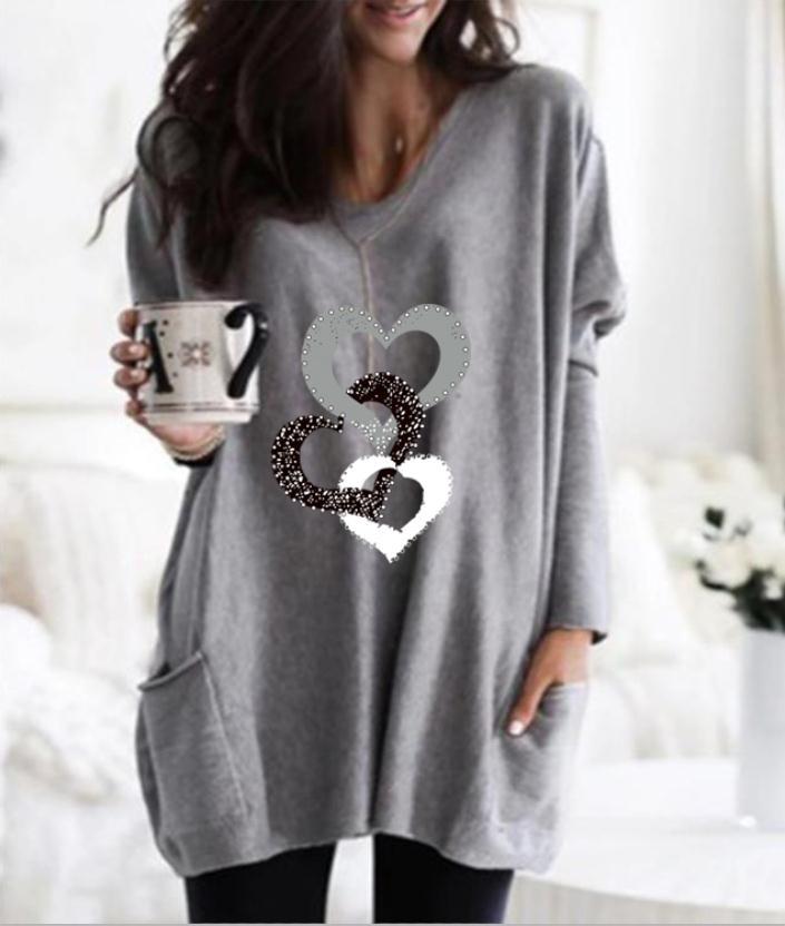 Women's Printed Pocket Round Neck Mid-Leng