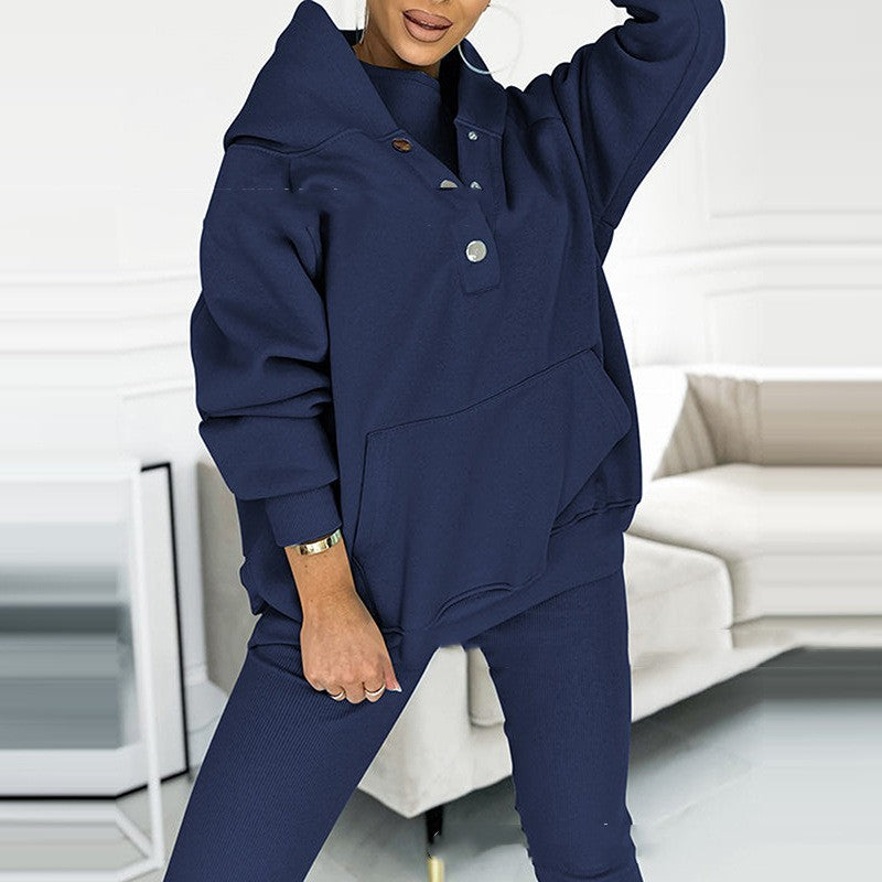 3pcs Women's Sports Suit Loose Hooded Pockets Sweatshirt and Vest