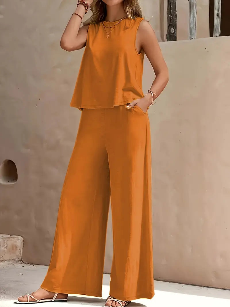 Solid Color Casual Loose Pants Sets for Women Elegant Spring Summer