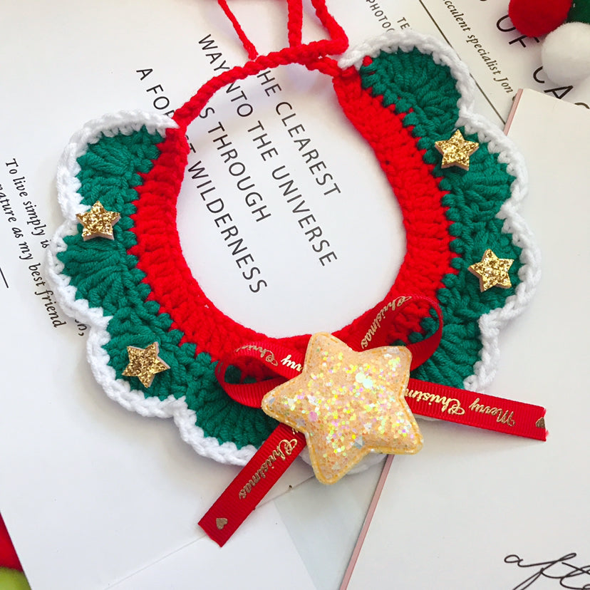 Hand-Woven Christmas Pet Collar - Cute Knitted Festive Collar for Cats & Small Dogs
