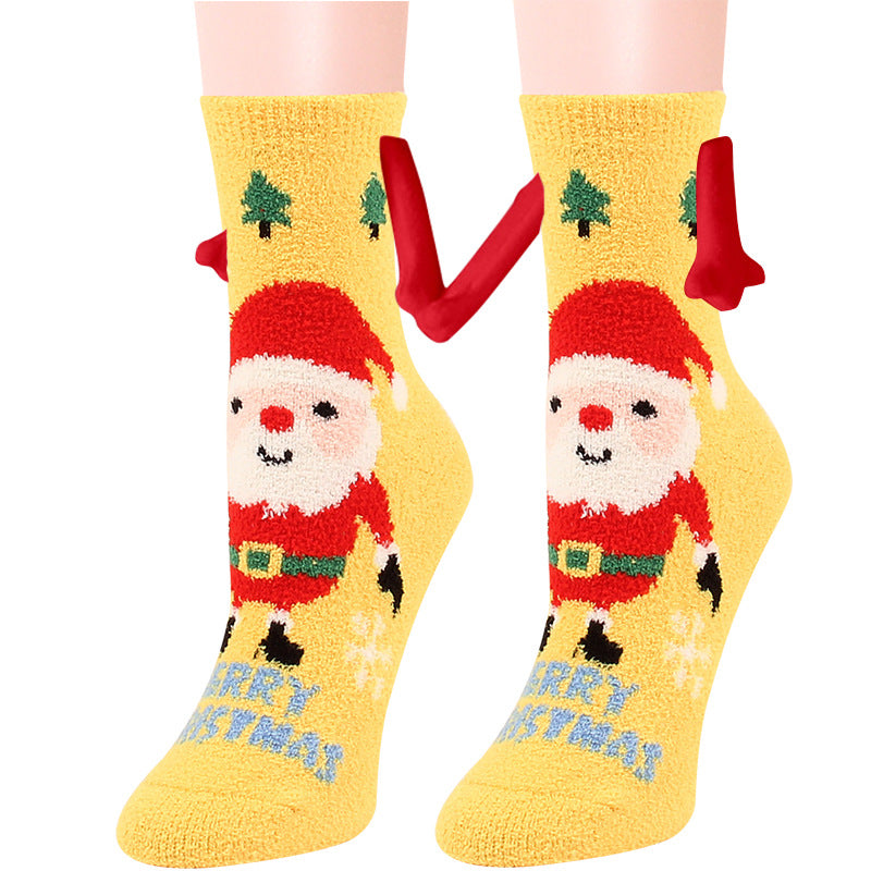 Christmas Supplies Magnetic Suction Hand in Couple Socks Coral Fleece