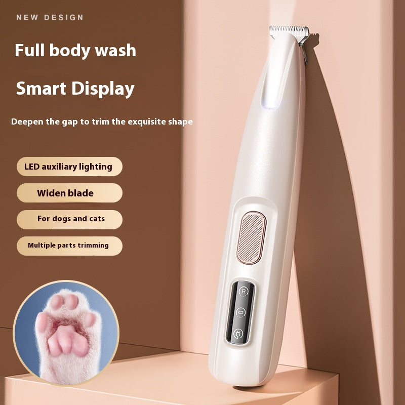 Waterproof Dog Paw Trimmer with LED - Pet Hair Clipper with Display & Wide Blade