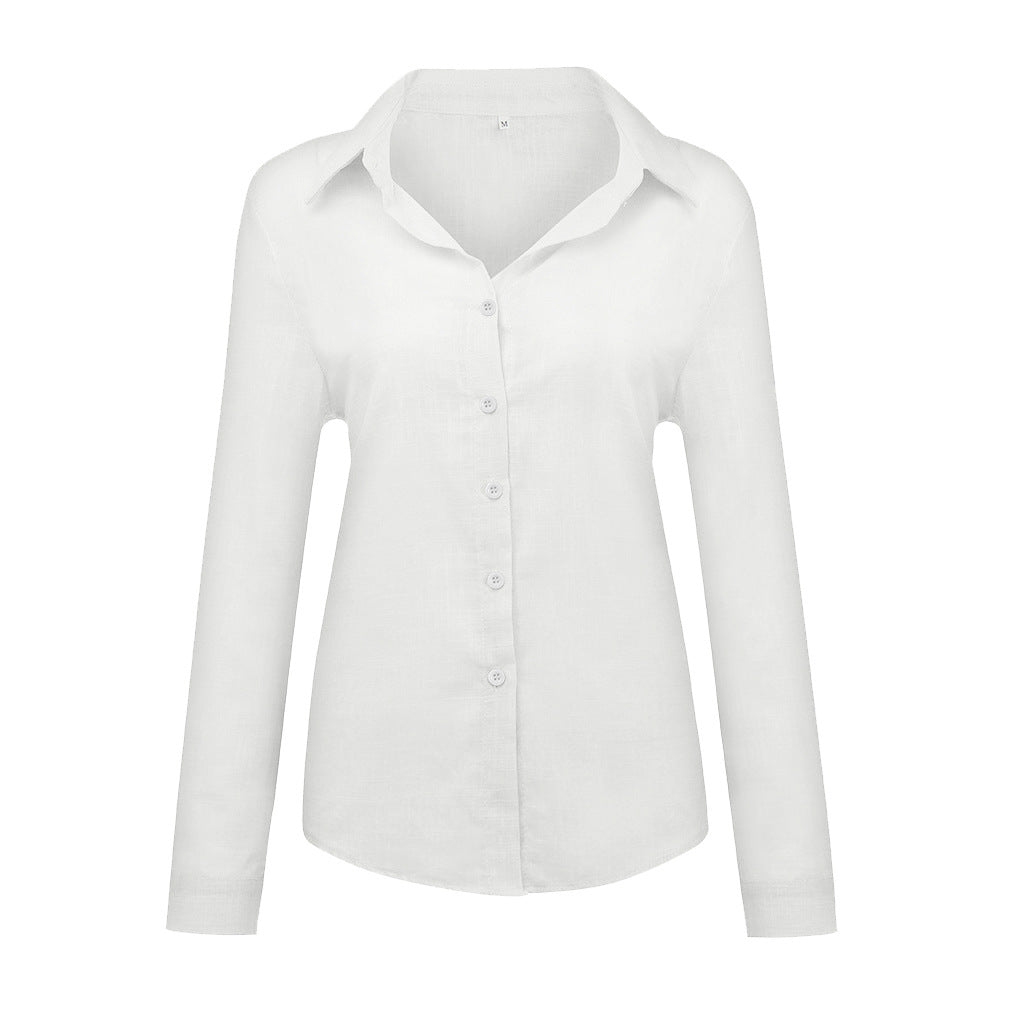 Loose Button Lapel Cardigan Top Long Sleeve Shirt Women's Blouses