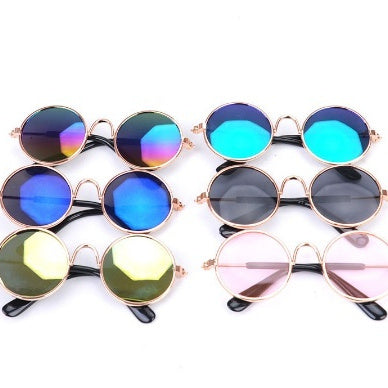 Cute Pet Sunglasses & Straw Hat - Retro Cat and Small Dog Glasses Photo Accessory