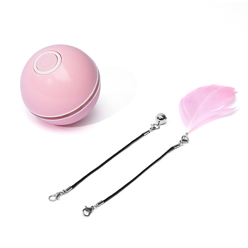 LED Rolling Cat Toy Ball - Light-Up Interactive Ball with Bell & Feathers