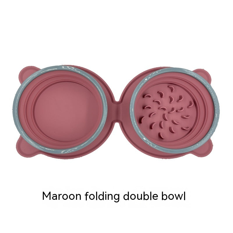 Collapsible Silicone Double Dog Bowl - Portable Travel Food & Water Bowl