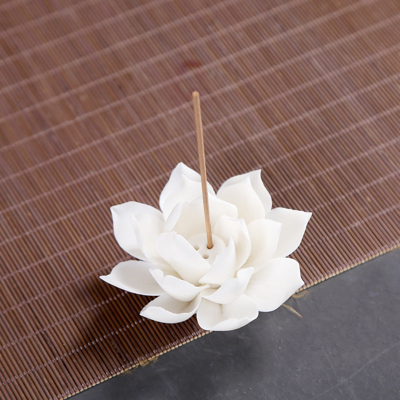 White Porcelain Lotus Incense Burner - Zen Incense Holder