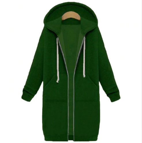Hooded Long-Sleeved Winter Sweater Women's Jacket in a Long Thick