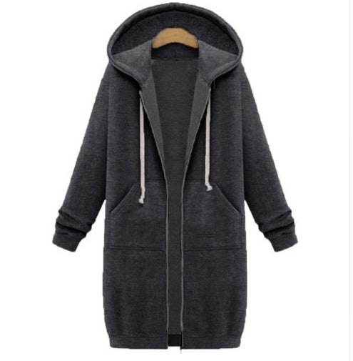 Hooded Long-Sleeved Winter Sweater Women's Jacket in a Long Thick