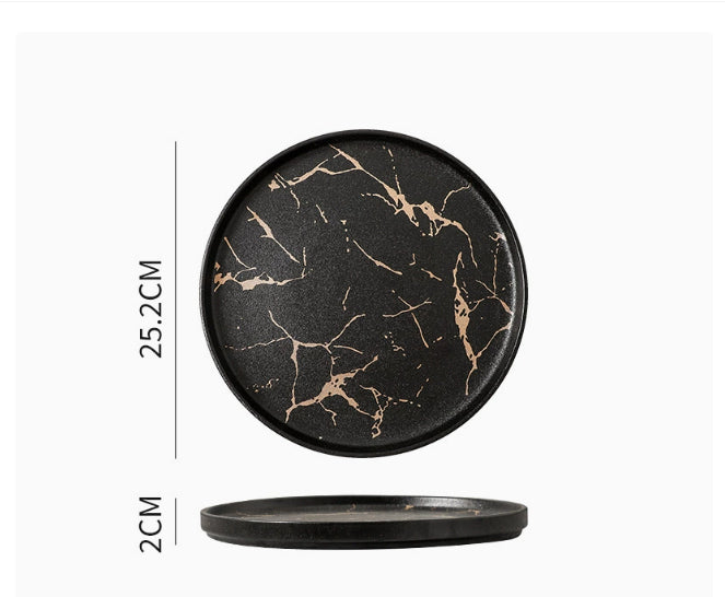 Nordic Marble Pattern Ceramic Plate - Household Dinner Plate