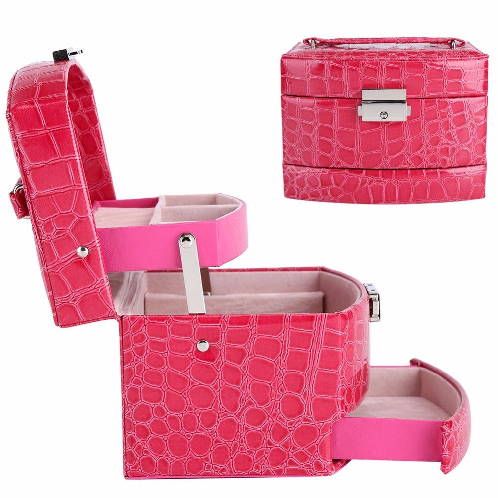 3-Layer PU Leather Jewelry Box - Makeup & Jewelry Organizer Case