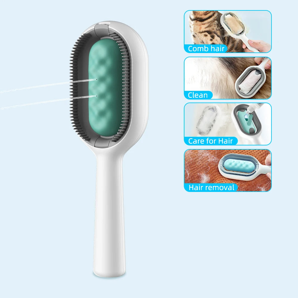 4-in-1 Cat Grooming Brush with Water Tank - Double-Sided Sticky Hair Removal Comb