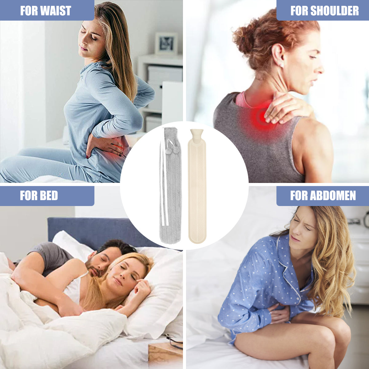 2L Cute Hot Water Bottle with Cover - Portable Belly & Hand Warmer