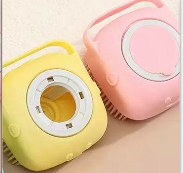 Silicone Dog Bath Brush with Shampoo Dispenser - Massage Grooming Scrubber