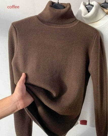 Fleece Turtle Neck Sweater Winter Warm Elegant Thick Knitted Pullover