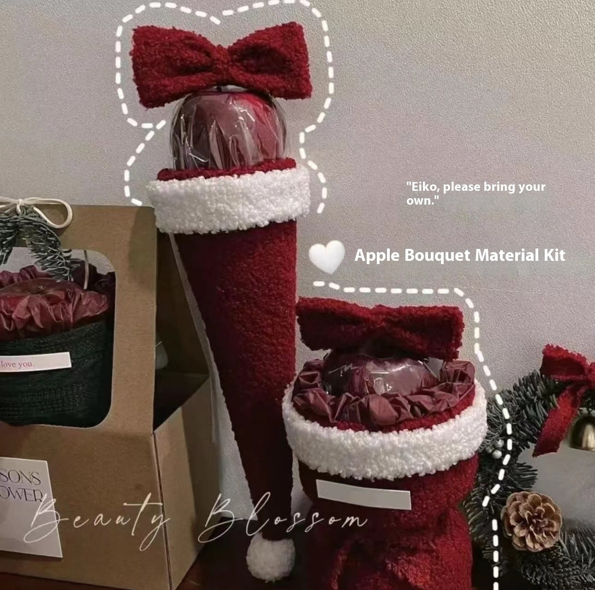 Christmas Gift Eve Single Bow Fruit Bouquet | Xmas Holiday Decor