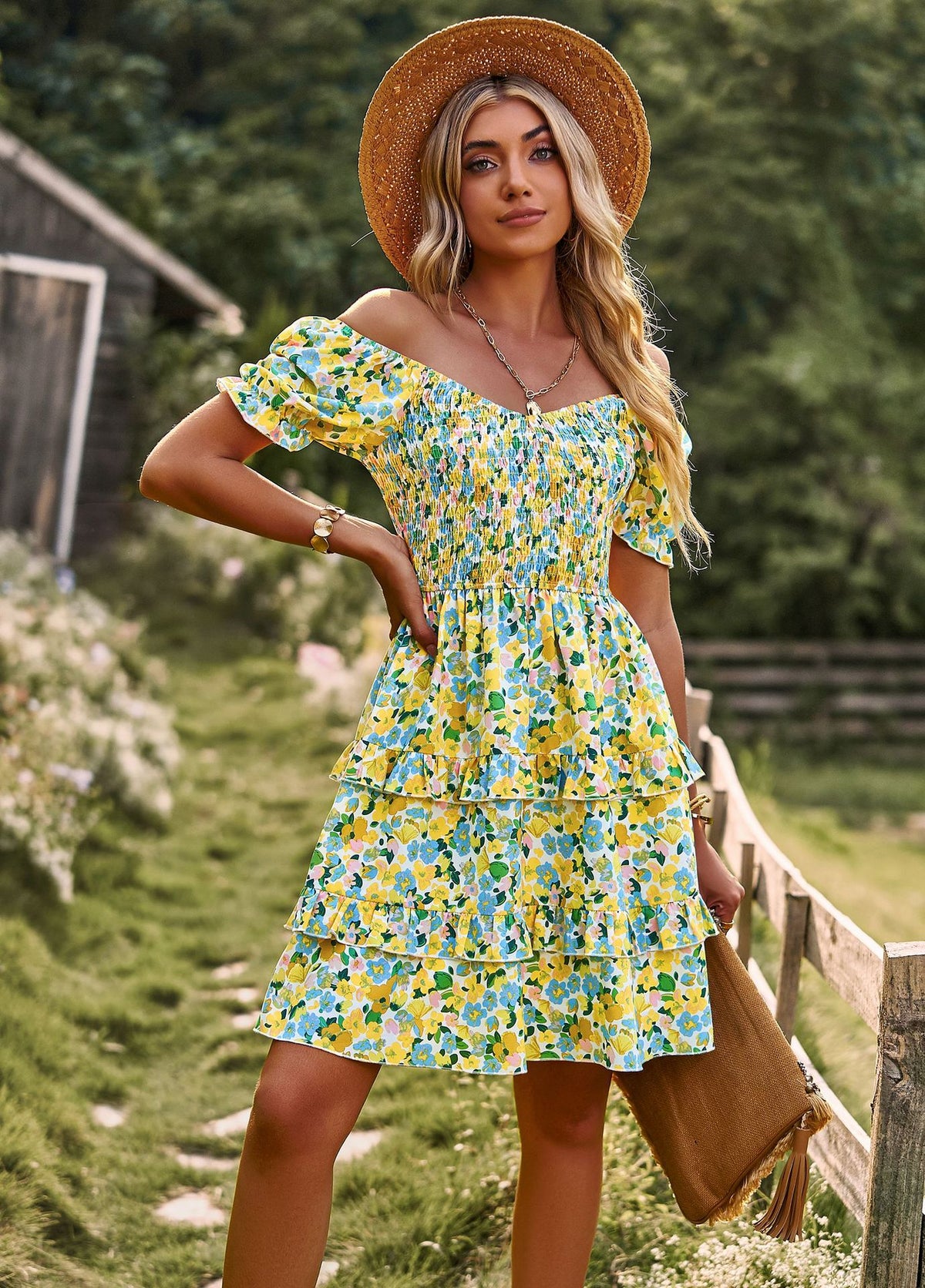 Floral Ruffle Summer Dress Short Sleeve Off Shoulder Mini Beach