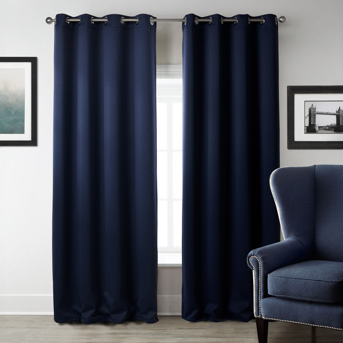 Dark Blue Printed Blackout Curtains - Bedroom Window Drapes
