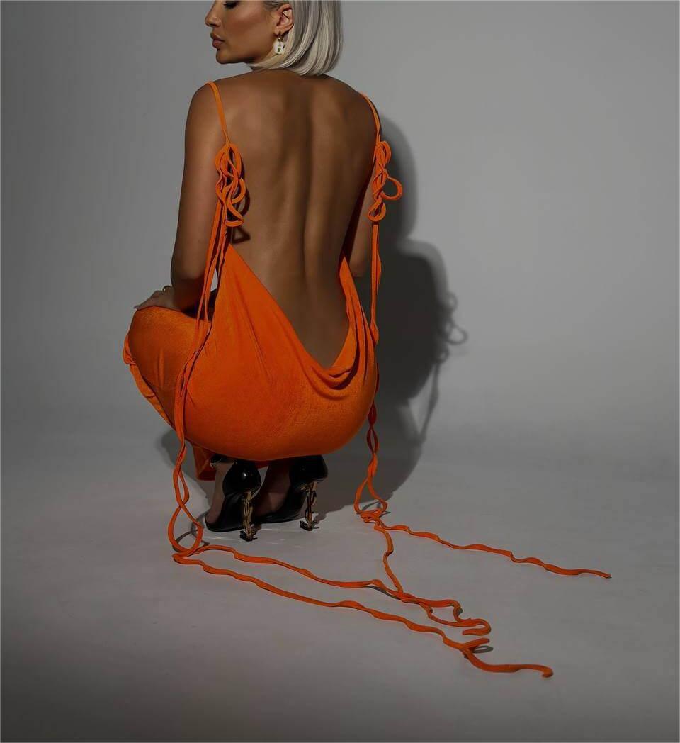 Sexy Slim Backless Dress Summer Camisole Gown Lace-Up Long
