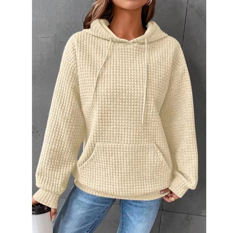 Fashion Waffle Hoodie Sweater Women's Sports Sweatshirt Casual Long