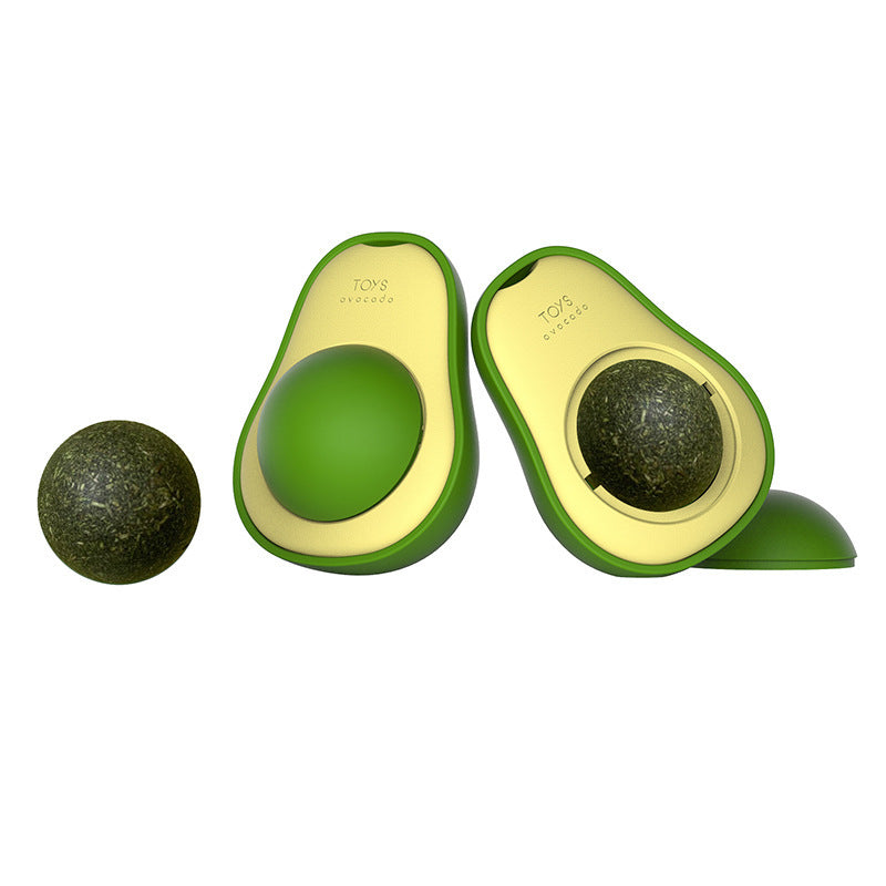 Avocado Catnip Ball Toy - 360° Rotating Wall-Mounted Mint Lick Toy for Cats