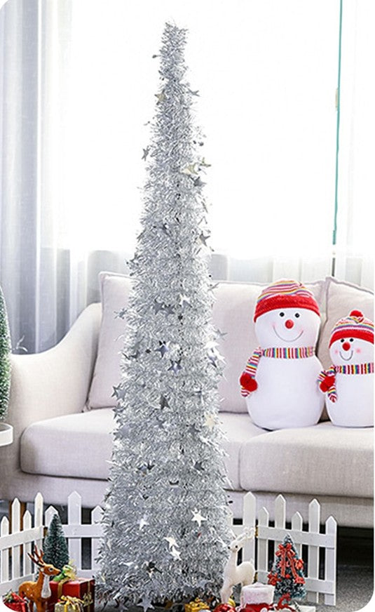Christmas Artificial Tinsel Up Tree with Stand Gorgeous Collapsible