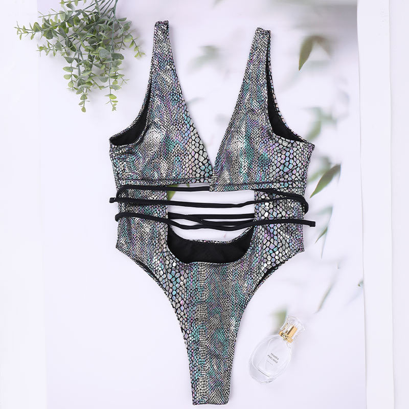 Women's Bikini One Piece Swimsuit Strappy Lace Up Swimwear Bathing