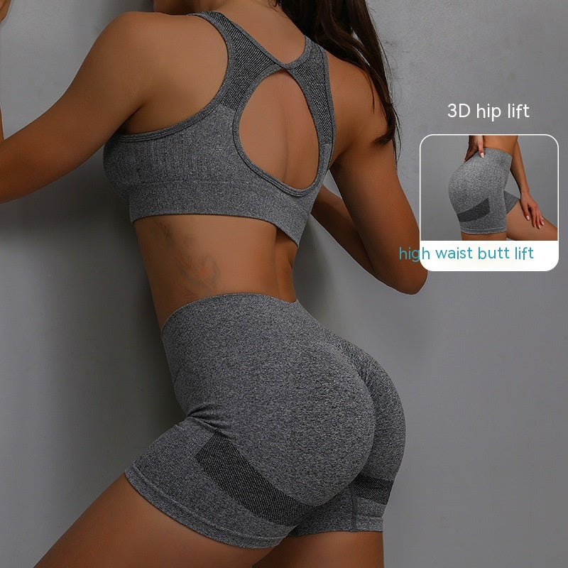 2pcs Sports Fitness Yoga Suit Breathable Hip-Lifting Shorts