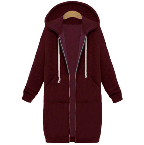 Hooded Long-Sleeved Winter Sweater Women's Jacket in a Long Thick