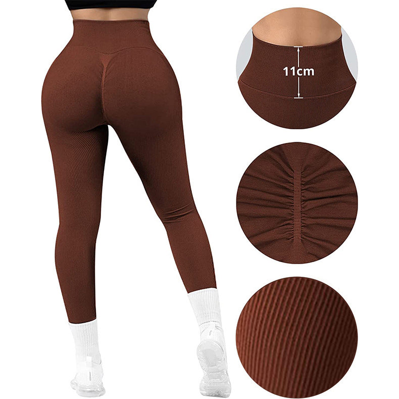 High Waist Seamless Leggings Threaded Knitted Fitness Pants Solid