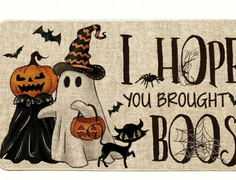 Halloween Doormat - Non-Slip Welcome Mat with Pumpkin & Ghost Designs