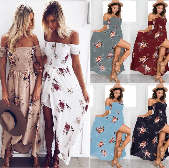 Boho Style Long Dress Women Off Shoulder Beach Summer Dresses
