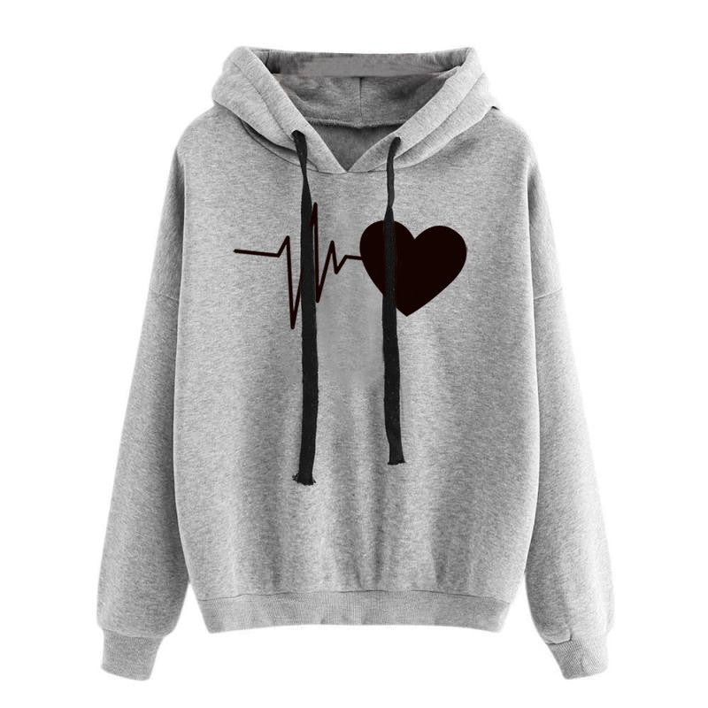 Heart Print Streetwear Hoodies Women Sweatshirt Spring Autumn Long