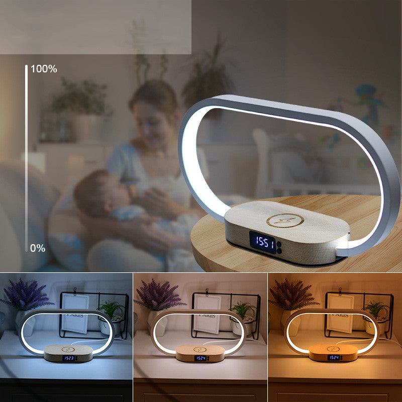 Wooden Bedside Table Lamp with Clock - Digital Alarm Night Light