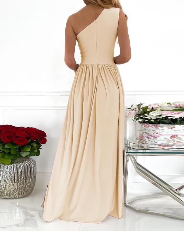 Women's One Shoulder High Split Cutout Sleeveless Elegant Sexy