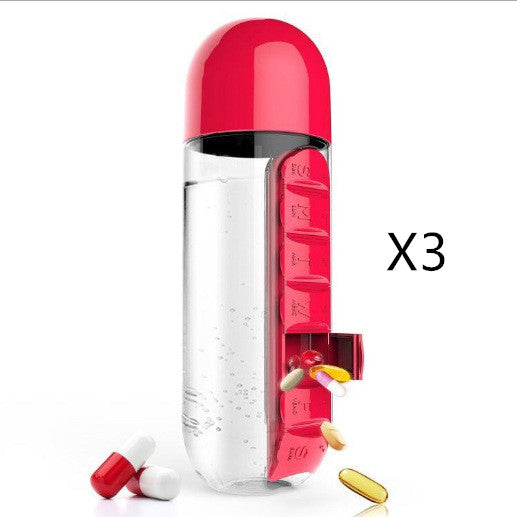 2-in-1 Water Bottle with Pill Box - Travel Cup with Storage