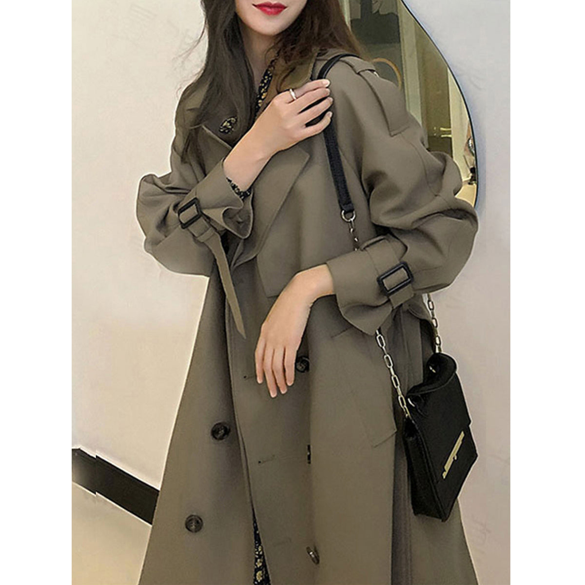 Women Trench Coat Double Breasted Korean Women's Elegant Oversize