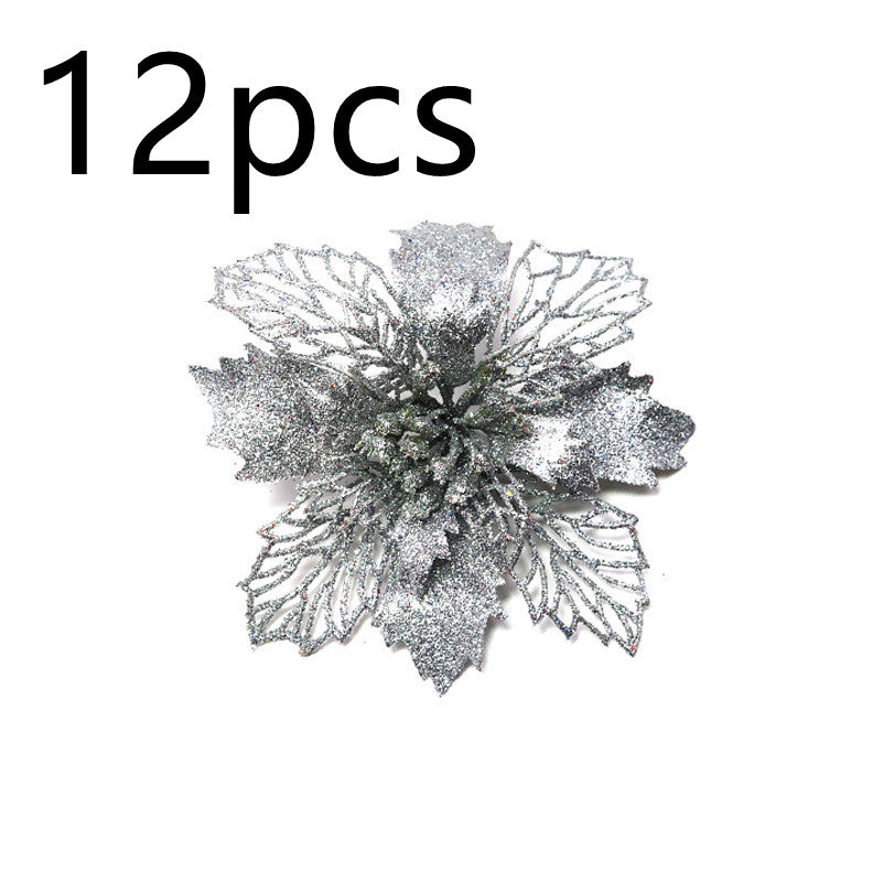 Christmas Glitter Artifical Flowers Tree Decorations for Home Fake