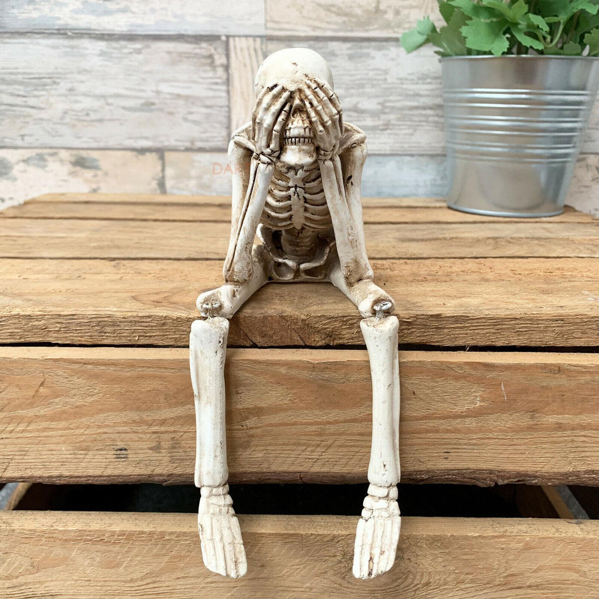 Sitting Skeleton Shelf Sitter - See No Evil Skull Figurine Halloween Decor