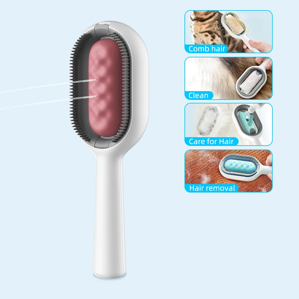 4-in-1 Cat Grooming Brush with Water Tank - Double-Sided Sticky Hair Removal Comb