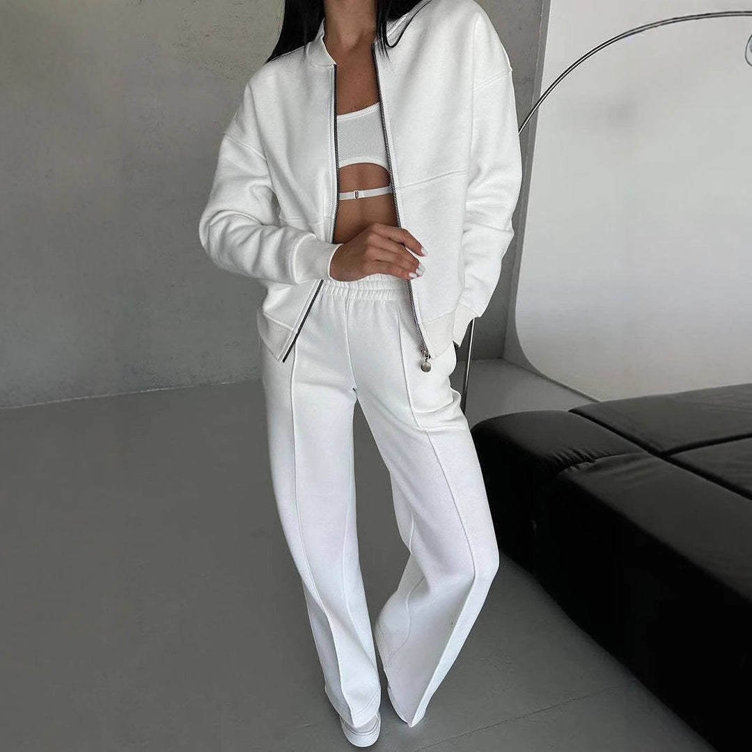 Women's Sports Suits Zipper Jacket and Wide Leg Pants Two-Piece Set